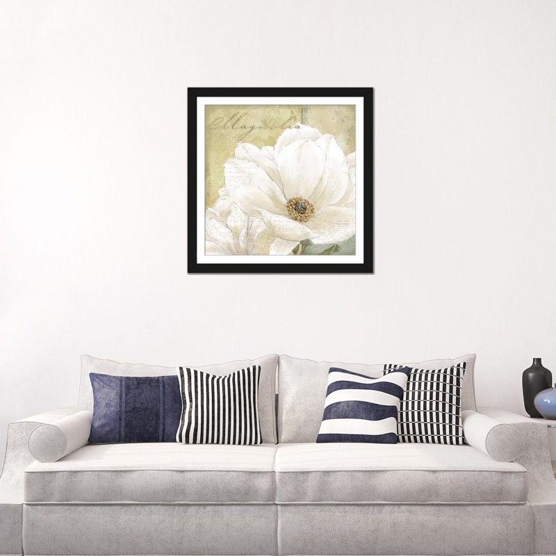 Magnolia I, impression sur toile, Papier d'art encadré noir, Blanc, H 16 po x l 16 po x P 1 po