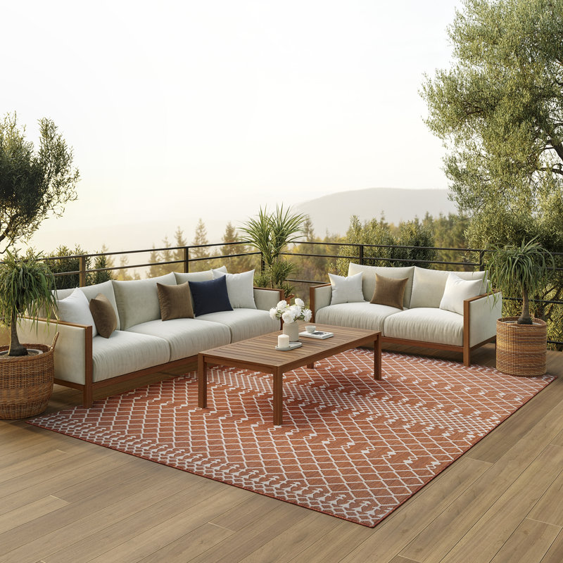 Robbs Rectangle Indoor/Outdoor Area Rug, Rectangle 6' x 9', Terracotta/Orange