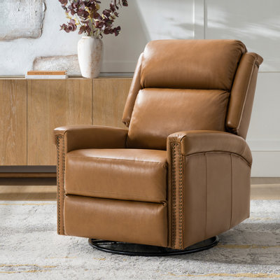 Keaton Transitional Genuine Leather Dual Motor Power Swivel Rocker Recliner with Adjustable Headrest