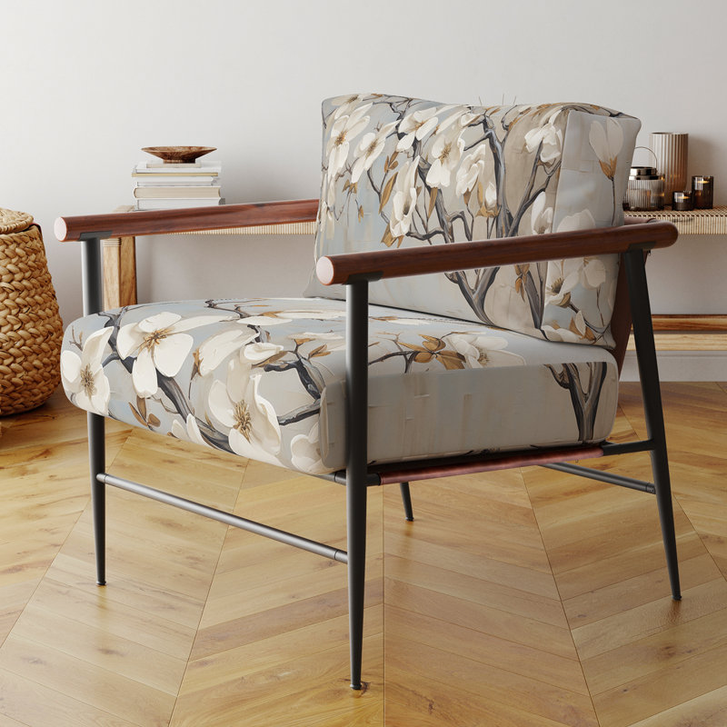 Fauteuil d'appoint rembourré Beige blanc Dogwood Peacefulness, Noir