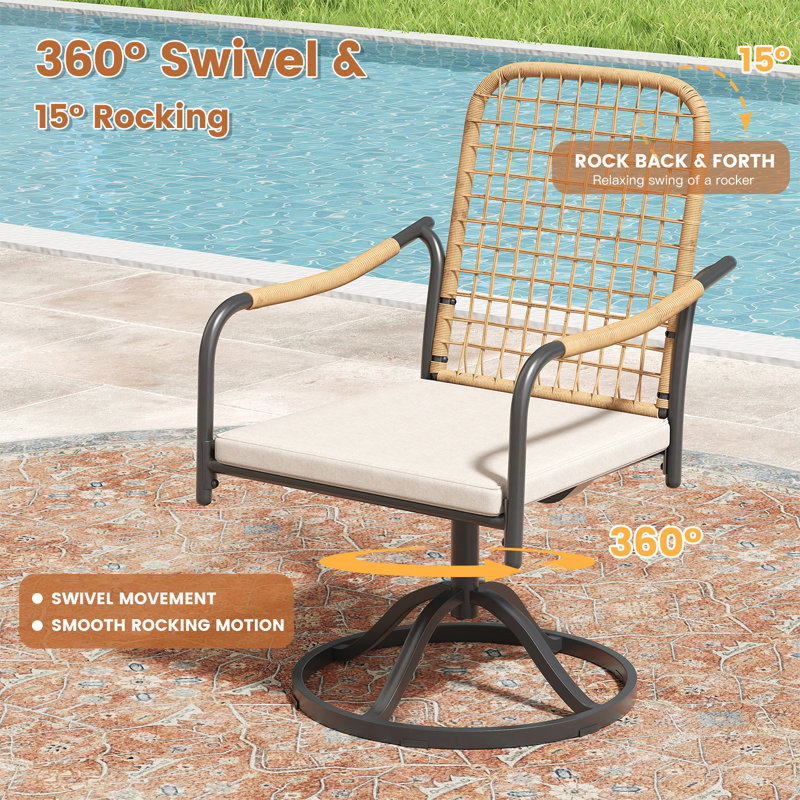 6-Person 63" Rectangular Outdoor Dining Set With Cushioned Swivel & Stackable Woven Rattan Chairs, 28.3" H x 63" W x 37.8" D