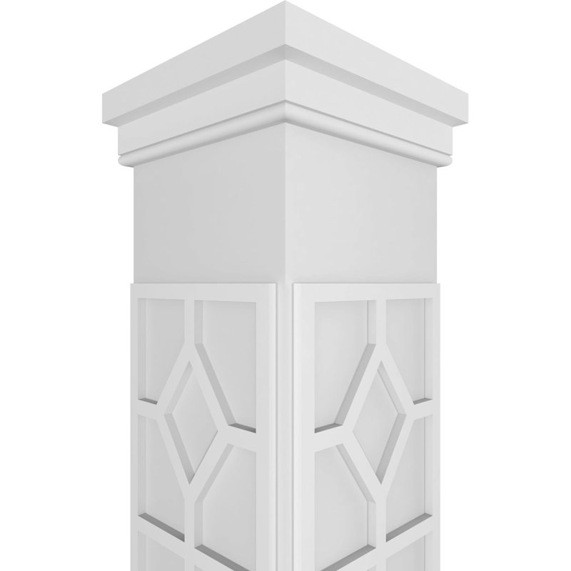 Craftsman Classic Square Non-Tapered Kinsman Fretwork Column w/ Prairie Capital & Base, 96"H x 9.62"W x 9.62"D
