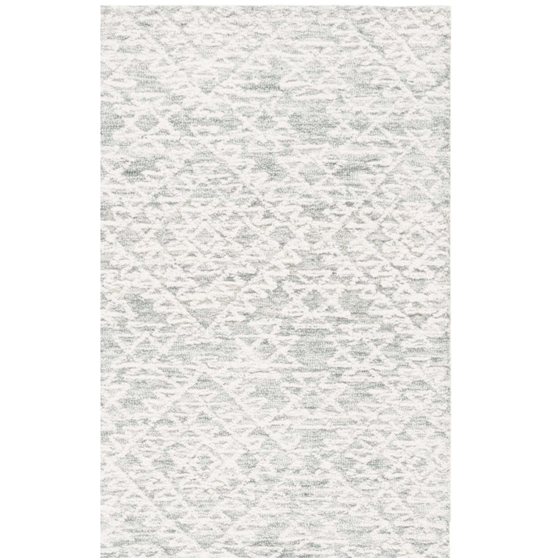 Sakia Ebony Hand Tufted Wool Cotton Geometric Rug in Ivory/Gray, Square 6'