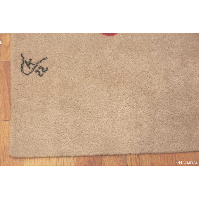 Mid-Century Modern Blue Wool Geometric Rectangle Rug