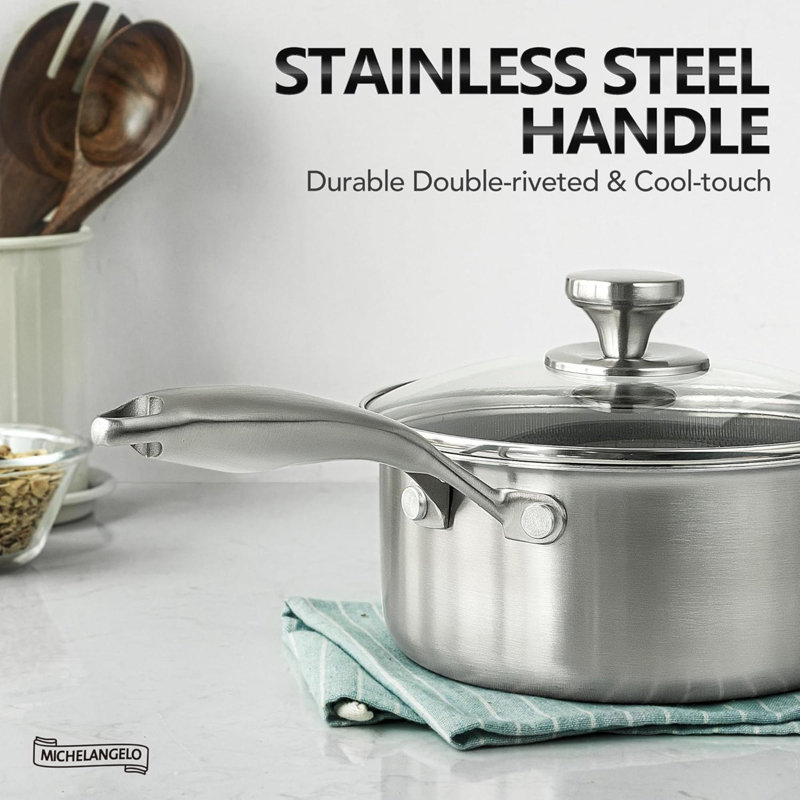 Casserole de 1 pinte avec couvercle Casserole en acier inoxydable triple épaisseur avec couvercle et intérieur en nid d'abeille 1 pte