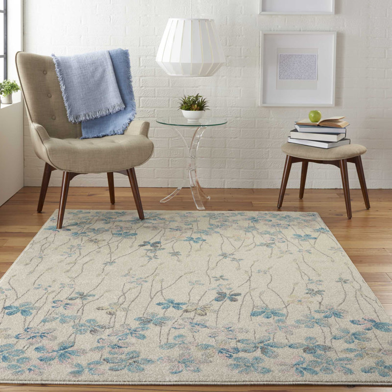 Tapis à motif floral ivoire Zaizi, Rectangle 6 pi x 9 pi