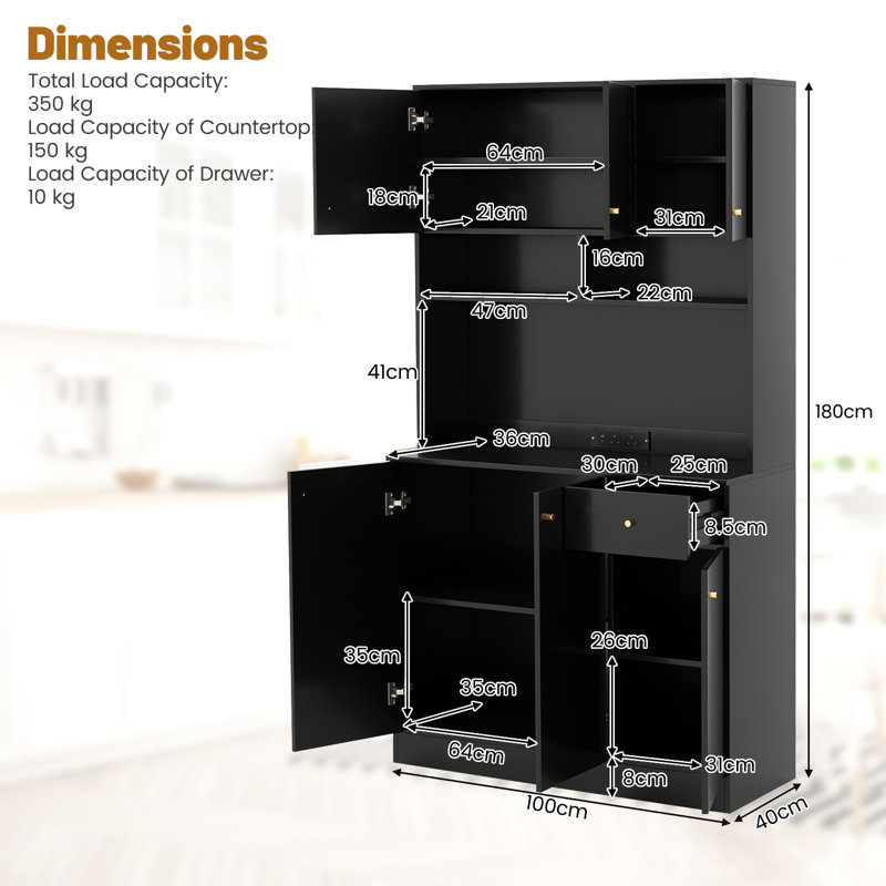 180cm Kitchen Pantry, Black