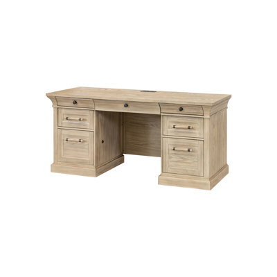 Traditional Wood Executive Desk, Storage Office Credenza, Fully Assembled, Brown
