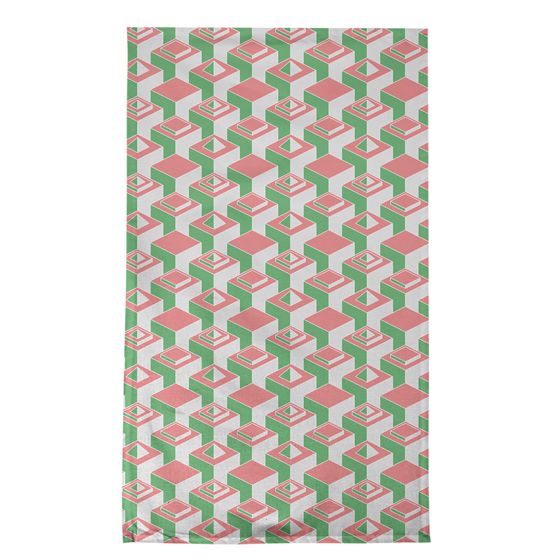 Patricia Geoffrey Tea Towel Kitchen Towel, Green/Dark Pink, Cotton Twill
