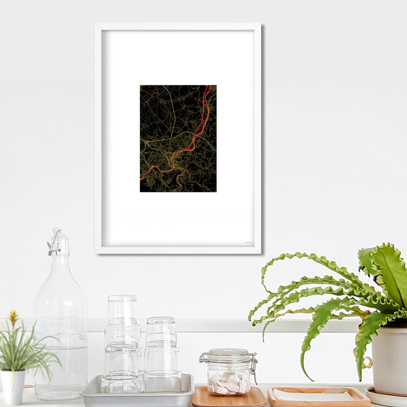 «Liege City Map», impression, Noir / rouge / jaune, H 27,6 po x l 19,7 po
