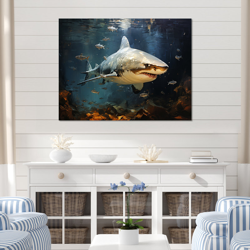 Requin sous l'eau II - Sharkwall Art, Cadre flottant doré, H 12 po x l 20 po x P 1 po