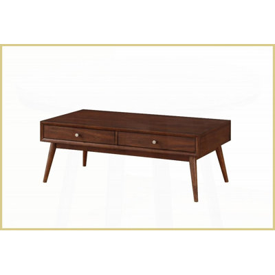 Table basse rétro-moderne en placage de noyer avec 2 tiroirs, finition brune pour le salon
