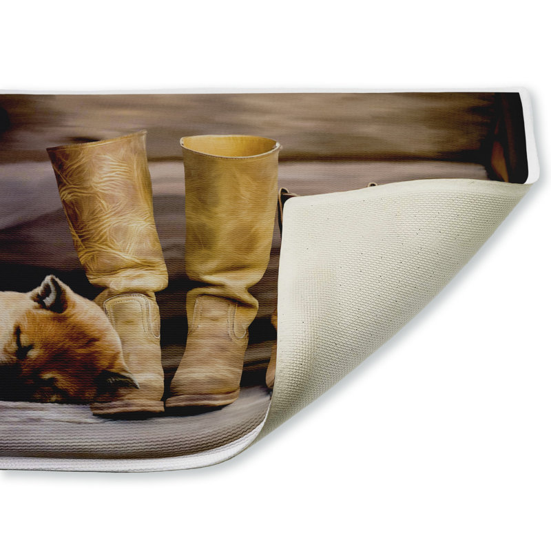 Tapis de bain en peluche et tapis de bain Sleepy Puppy & Cowboy, imprimé par Renel Peters, 18 po x 30 po