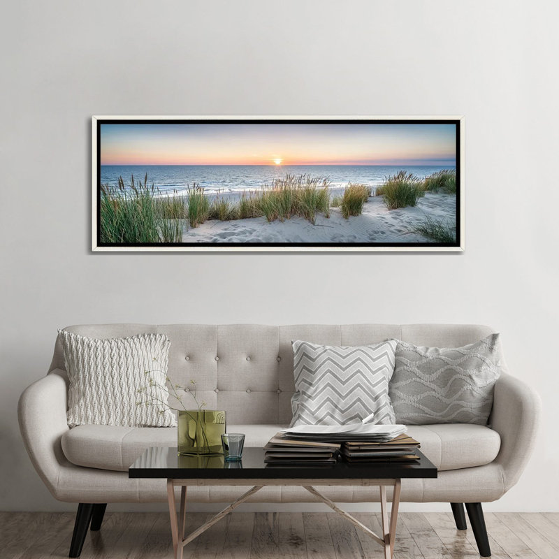 «Dune Beach Panorama At Sunset» par Jan Becke, reproduction encadrée sur toile, H 12 po x l 36 po, Toile avec cadre flottant