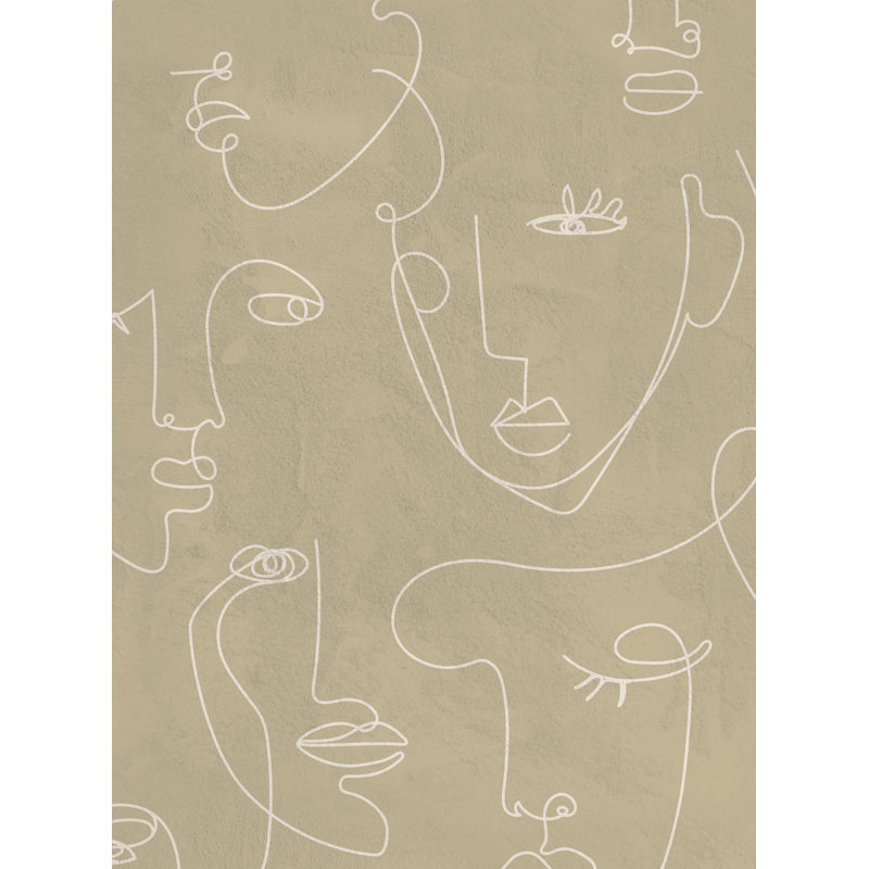 Papier peint adhésif texturé Minimalist faces, Beige