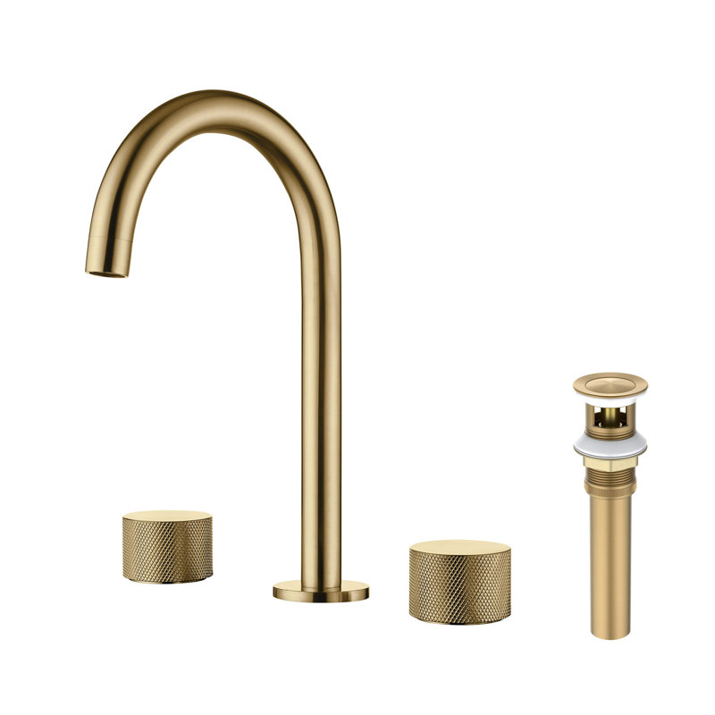 Circular X Widespread Bathroom Faucet 3 Hole, 2-handle Bathroom Sink Faucet with Drain Assembly, Brushed Brass