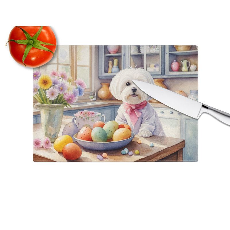 Planche à découper décorative en verre de Pâques maltais