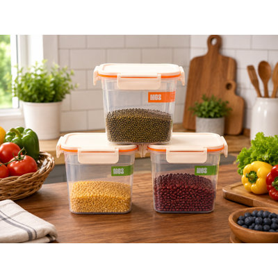 StarCrafts 3-Piece Multicolor Plastic Food Storage Container Set With Leak-Proof Airtight Orange color Lids.