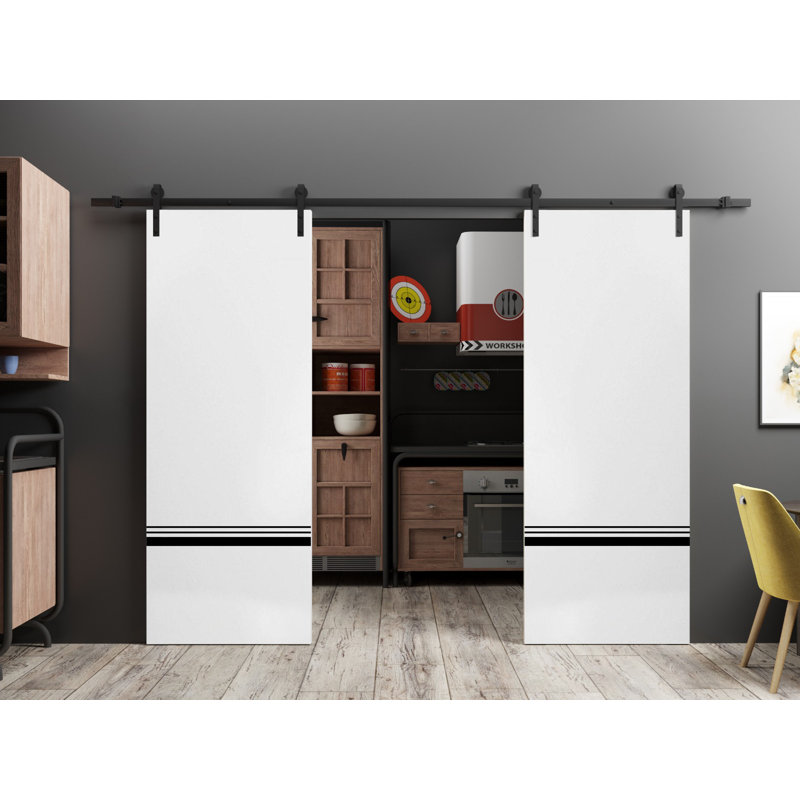 Porte de grange en bois massif massif, Satin blanc, 36 po x 80 po