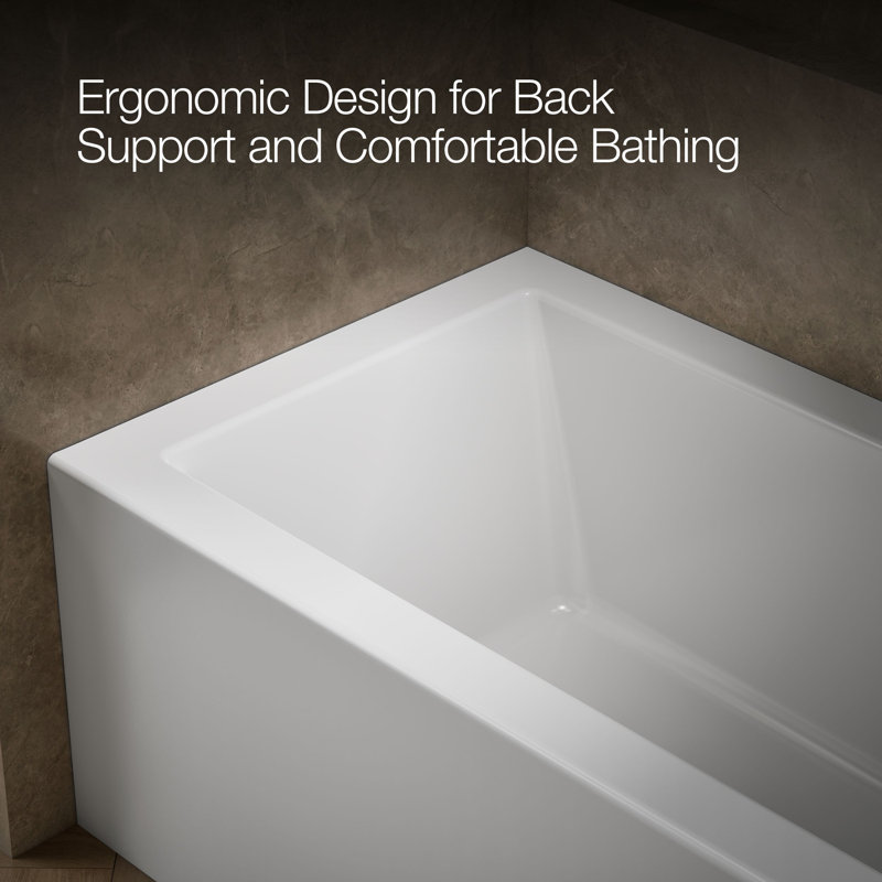 Underscore 60" x 32" Rectangular Alcove Soaking Bathtub with Integral Apron, Right