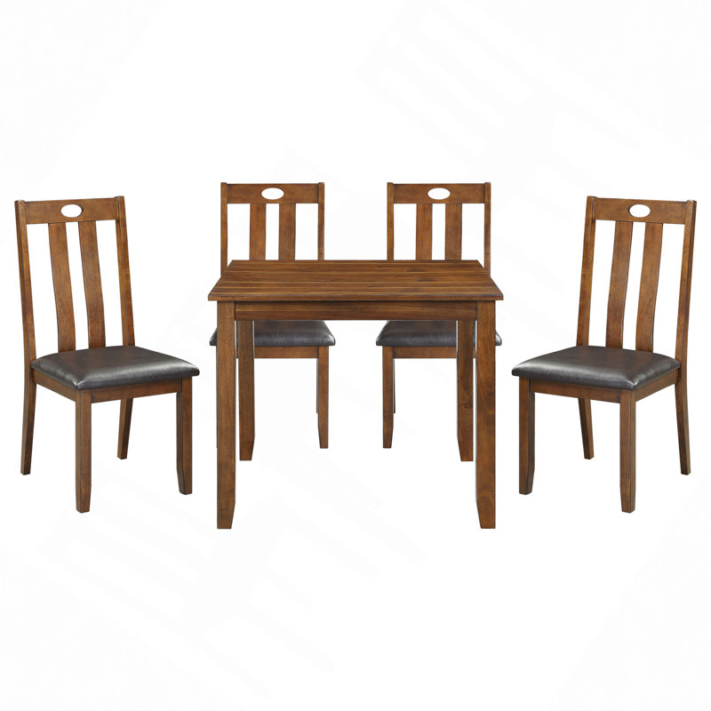 Ensemble de table de salle à manger brun 5 pièces et 4 chaises d'appoint rembourrées en bois de style transitionnel