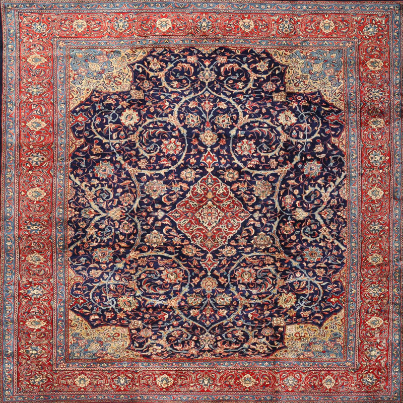 Tapis décoratif bleu oriental/bleu marine/beige addora, Carré 4 pi