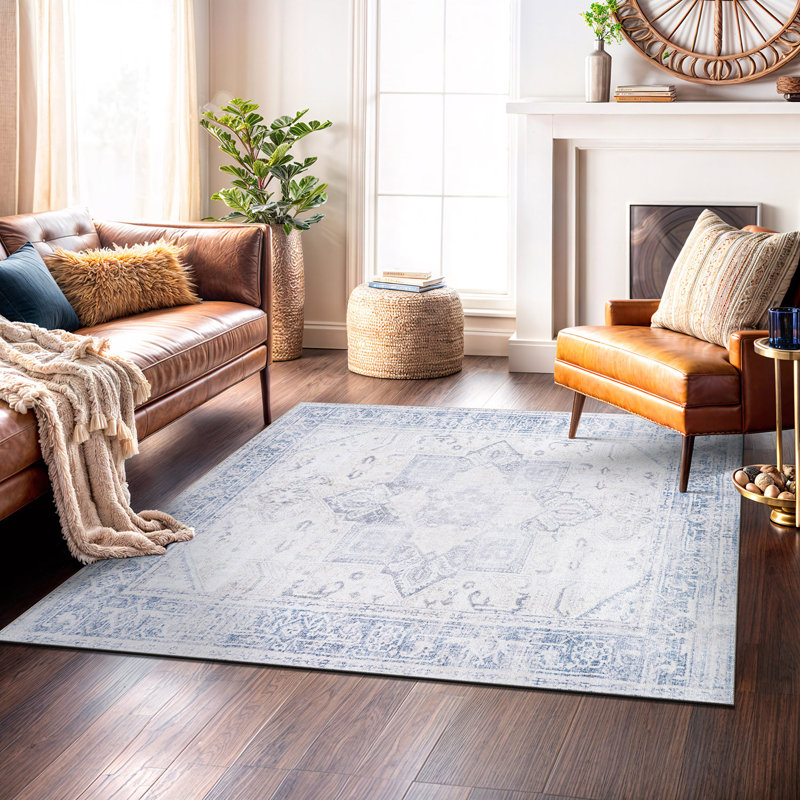 Tapis bleu / ivoire Somona, Carré 6 pi 7 po