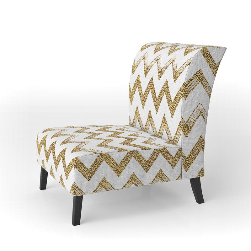 Fauteuil de chambre rembourré à motif de chevrons en zigzag doré