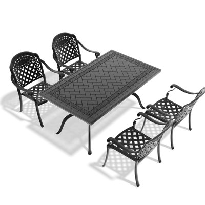 Cast Aluminum Patio Chairs And Table In Black With - Wear Cushions 4 Wear-