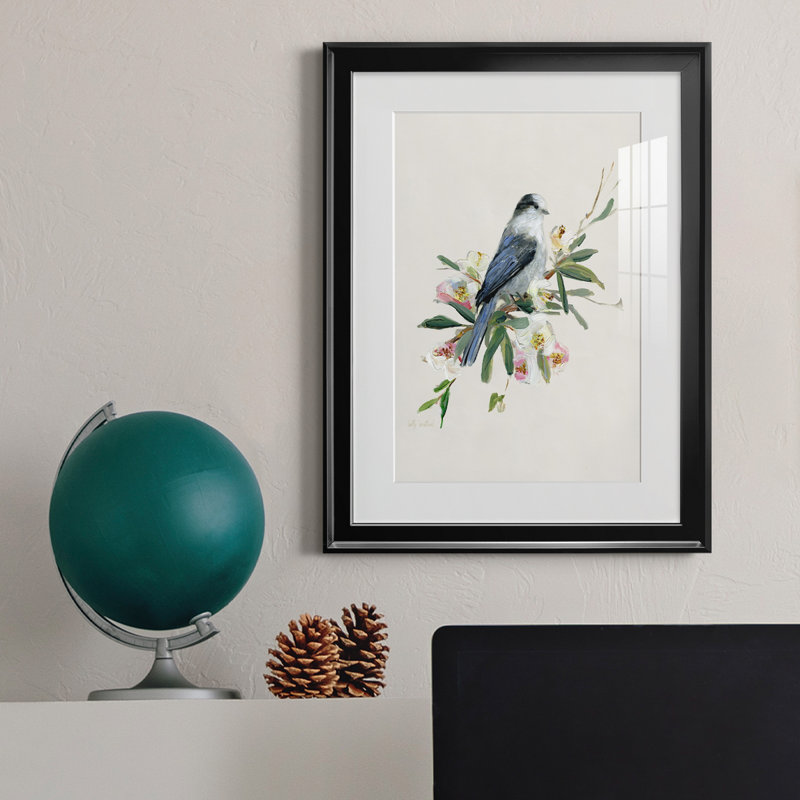 Spring Spring Gray Jay - peinture encadrée, H 18,5 po x l 24,5 po x P 1,5 po, Noir
