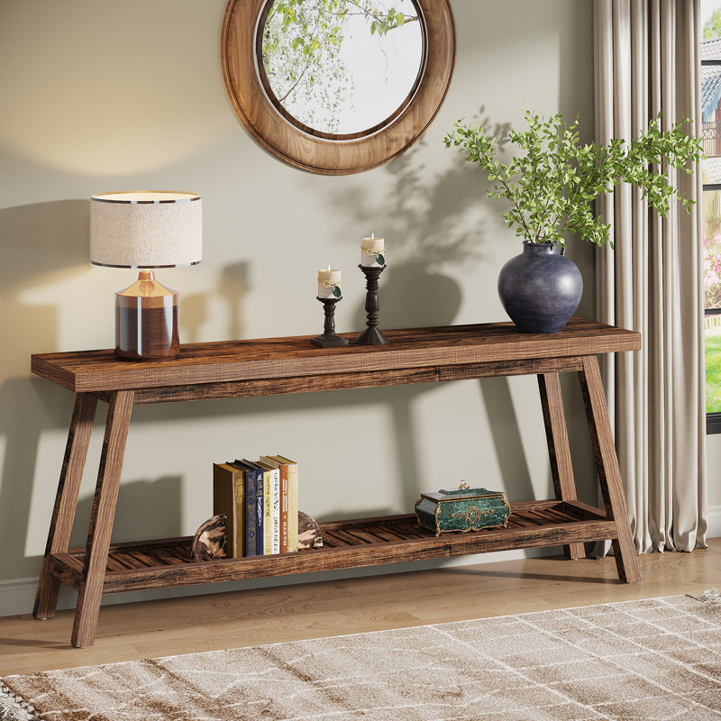 70.9-Inch Rustic Brown Wooden Console Table with Storage