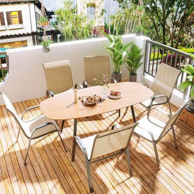 Ensemble de 6 chaises de patio pour l'extérieur, empilables et légères avec structure en polyester et revêtement en PVC toutes saisons