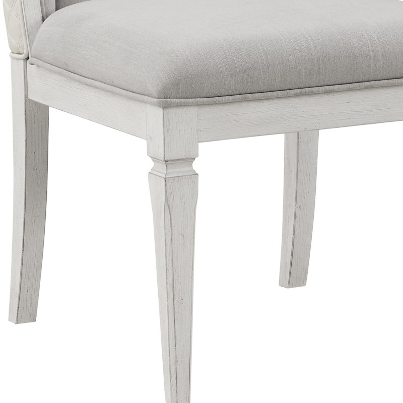 Chaises d'appoint de salle à manger 2 - Finition blanche patinée et lin gris rembourré chic pour