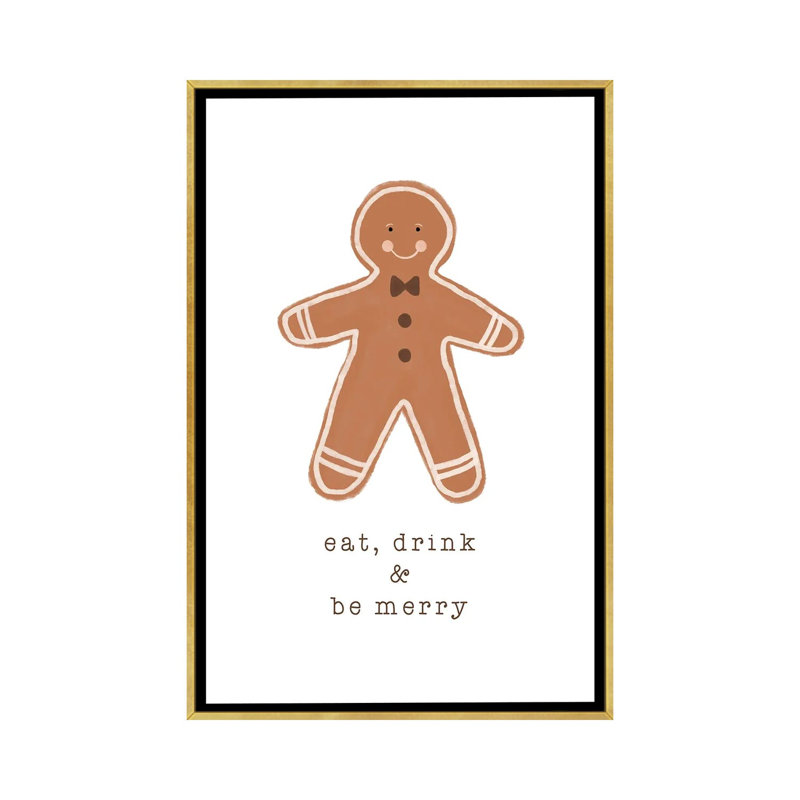 "Manger drink & be Merry" par Orara studio, reproduction d’art, H 48 po x l 32 po x P 1,5 po, Toile encadrée d'or
