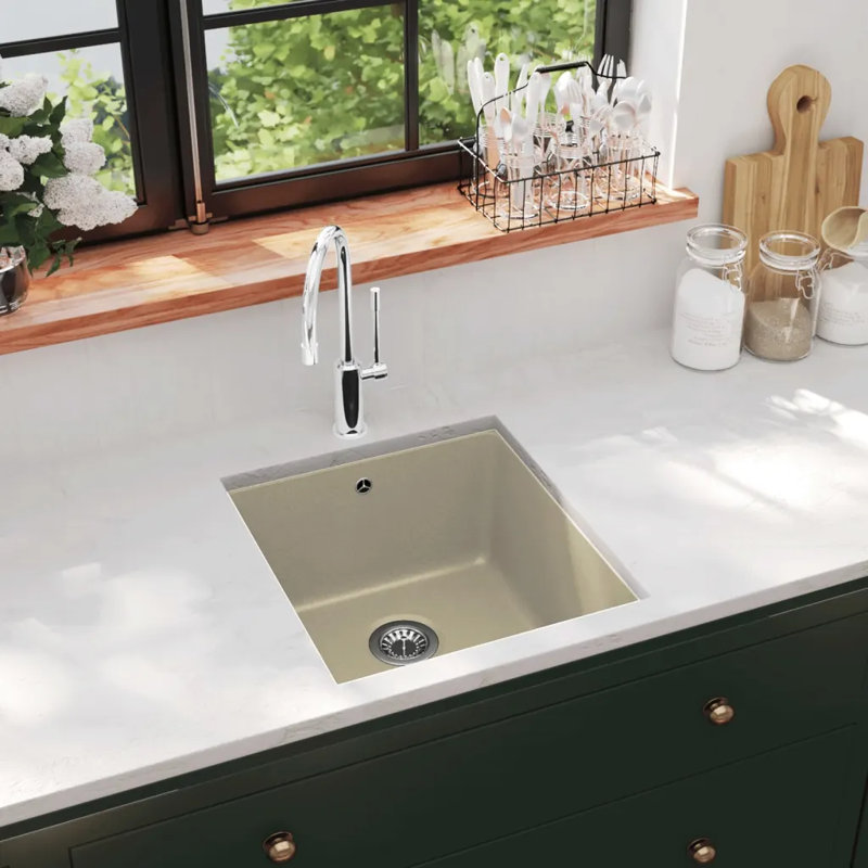 Belfry Kitchen Zosia 460mm W Single Bowl Stone Kitchen Sink, Beige