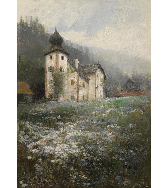 «Church on the Hill» par Paul Unbereit - Art mural sur toile tendue avec châssis, H 18 po x l 14 po