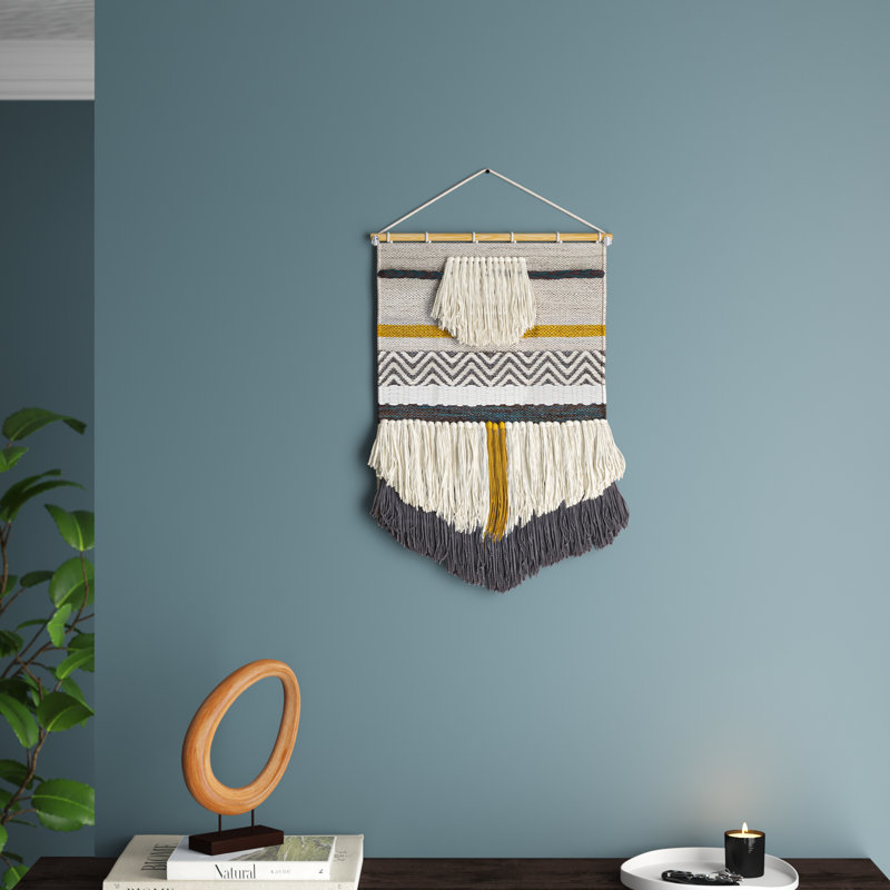 Ziemer Hand Woven Blended Fabric Wall Hanging, Charcoal/Beige