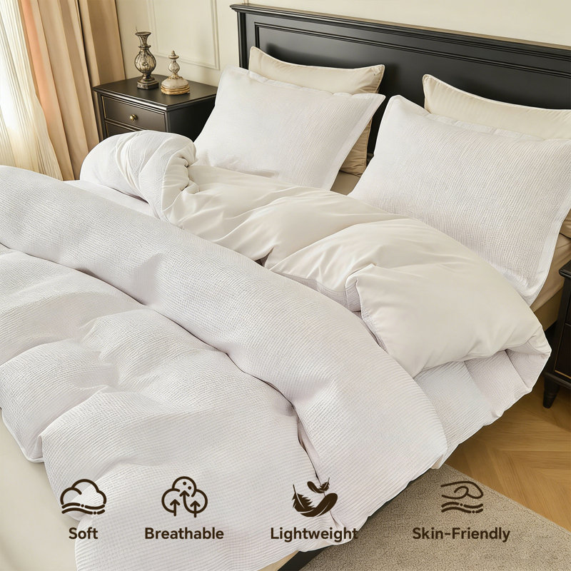 Ensemble de housse de couette élégant, adapté au style de chambre à coucher toute l'année, avec un motif tissé gaufré facile qui correspond à votre courtepointe (insert d'édredon non inclus), blanc