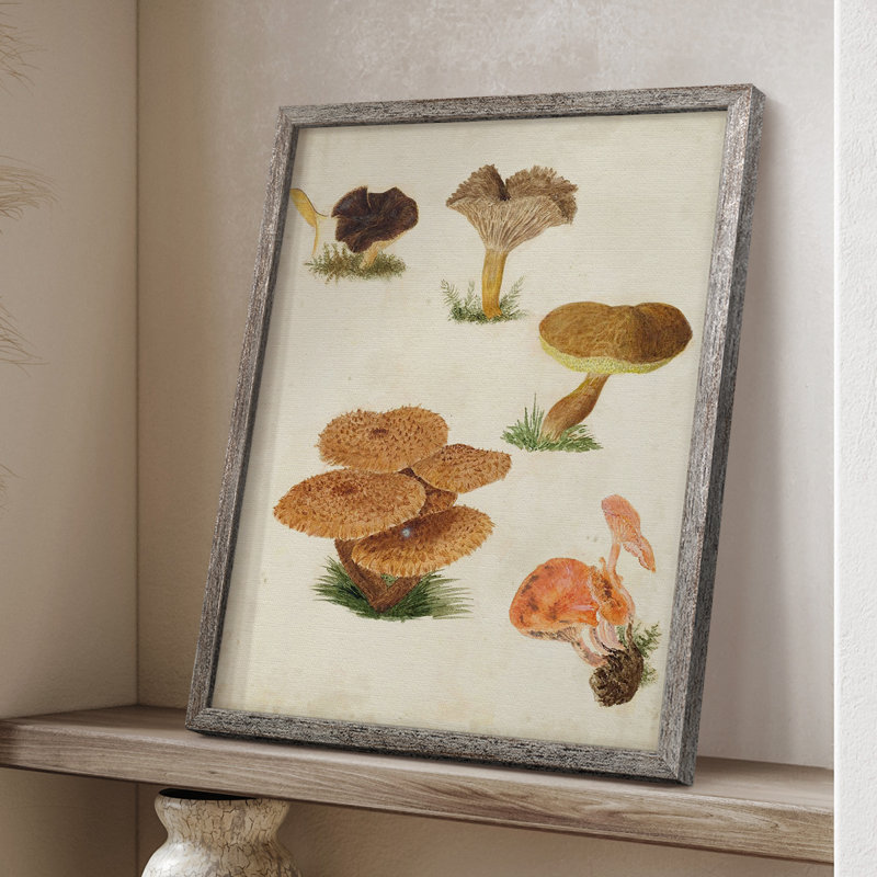 Reproduction encadrée de champignon V - Bois massif, H 15 po x l 12 po
