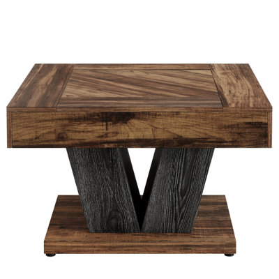 Nordic Style Square Patterned Coffee Table With V-Shaped Two-Tone Legs