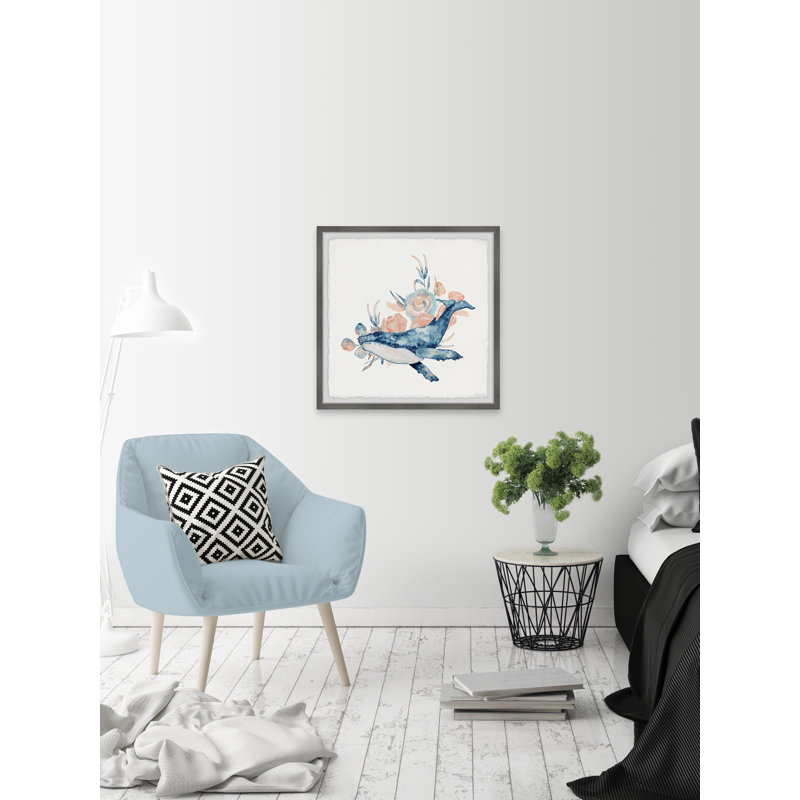 Whale And Flowers 1 Piece Single Picture Frame Painting, 81cm H x 81cm W x 3.81cm D