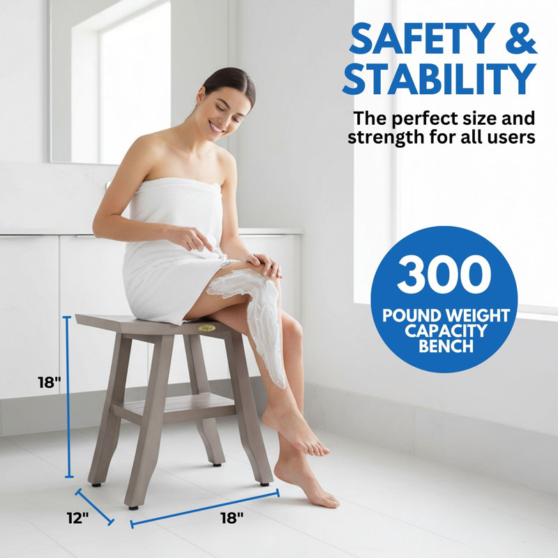 Banc de douche en teck l 18 po avec tablette CoastalVogue