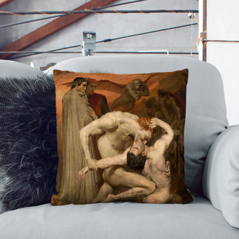 Dante And Virgil Square Throw Cushion, White, 40cm H x 40cm W x 15cm D