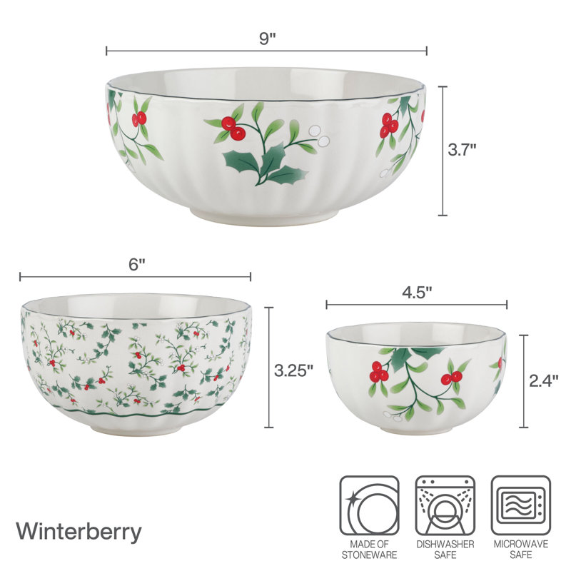 Pfaltzgraff Winterberry 3-Piece Scalloped Serving Bowl Set