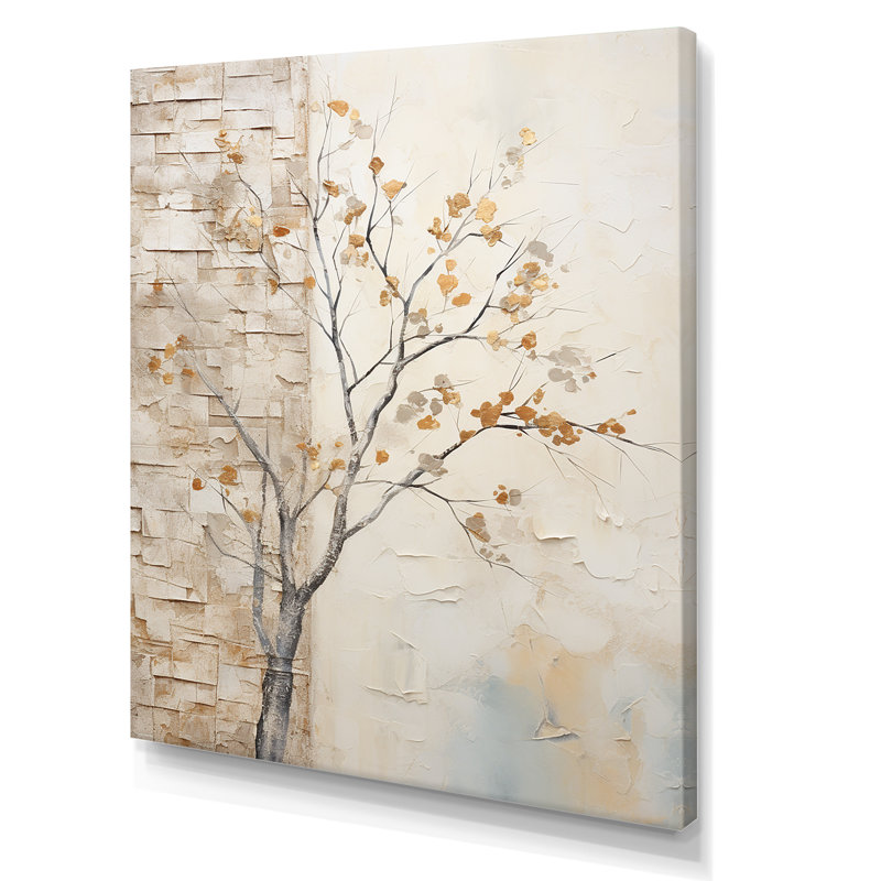 Minimalisme beige sycomore solitude encadré sur toile, Toile tendue, H 32 po x l 24 po x P 1 po