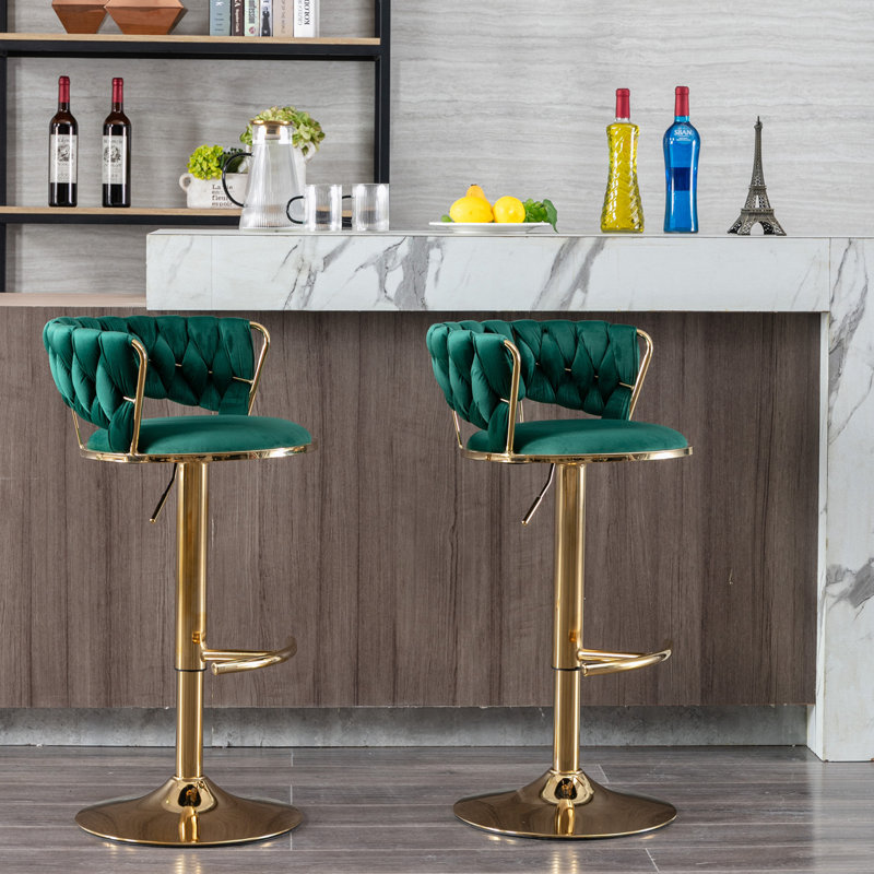 Swivel Upholstered Adjustable Height Counter Stool, Green