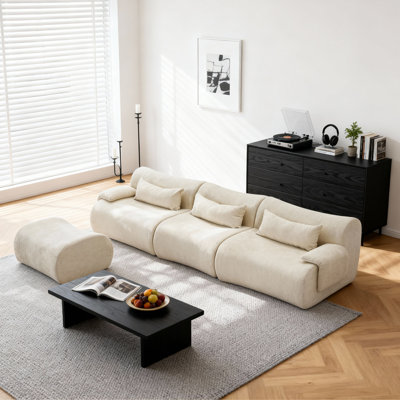Canapé désossé, 3 sièges de haute qualité, conception antidérapante, sans accoudoirs incurvés au design épuré, chaise d'assemblage éponge haute densité 32D pour les salons