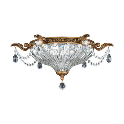 Milano 2 Light 16.5in x 8in Flush Mount in Parchment Gold with Clear Heritage Handcut Crystals