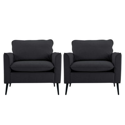 Heya Lounge Sofa Chair Set of 2, Track Arms, Black Faux Leather