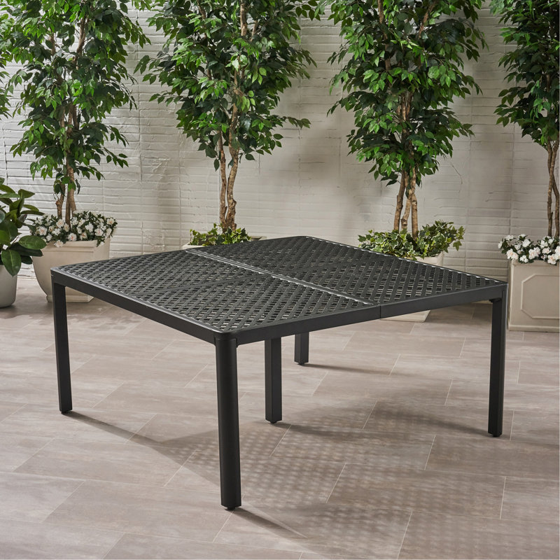 Table de salle à manger d'extérieur moderne en aluminium avec accents tissés